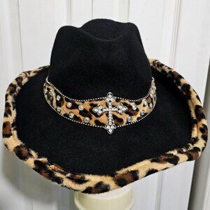 Peter Grimm Black Wool Cowboy Hat Studded Cross Rhinestone Western Goth Witchy
